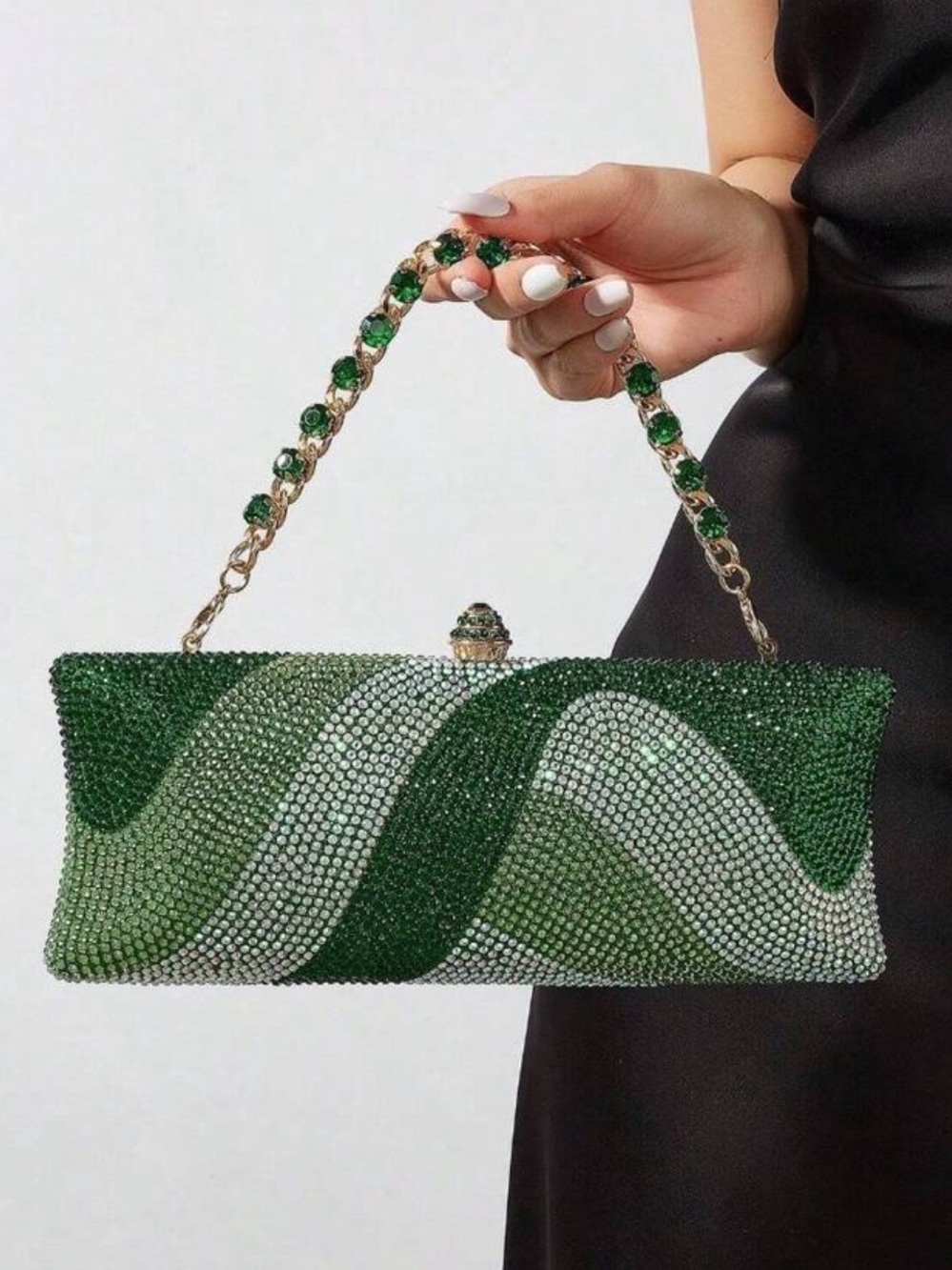 Green Crystal Evening Clutch Handbag